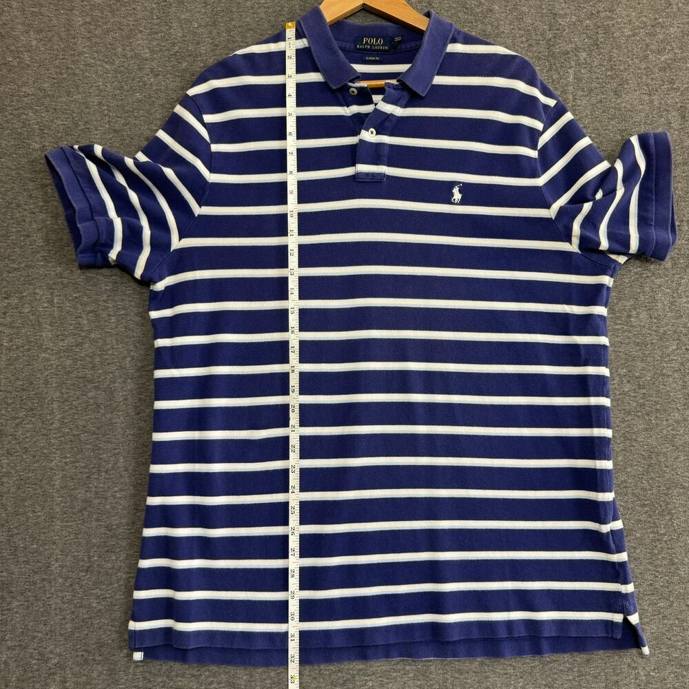 Polo Ralph‎ Lauren Mens Blue Striped Collared Short Sleeve Polo Shirt Size XL - Picture 6 of 10